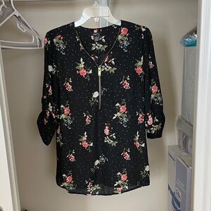Rue21 Black Floral Blouse with Zipper